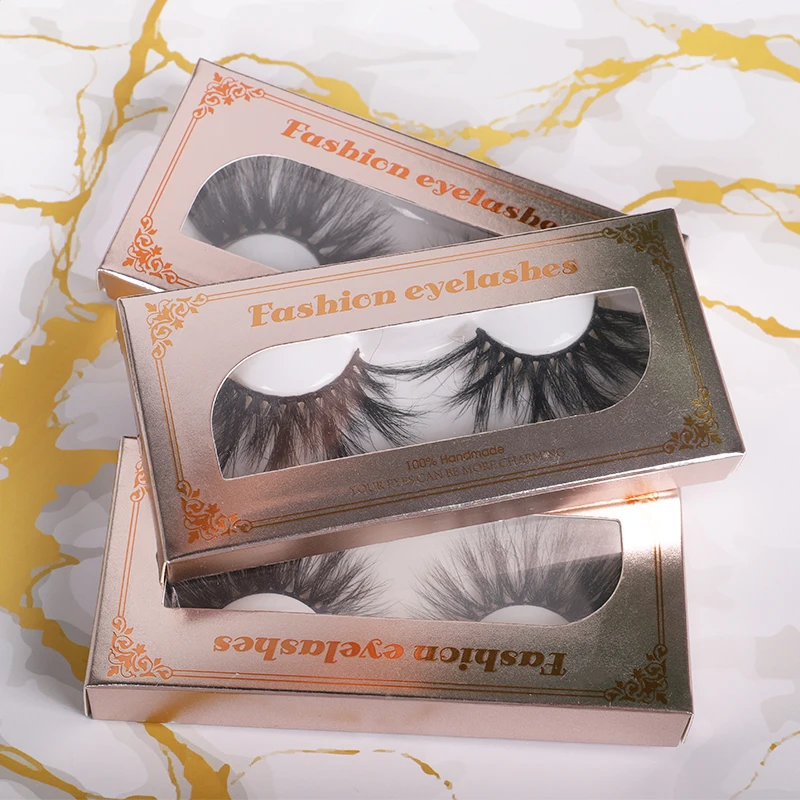 

Hot selling 5d mink eyelashes 25mm real mink fur eyelash with packaging box, Natural black