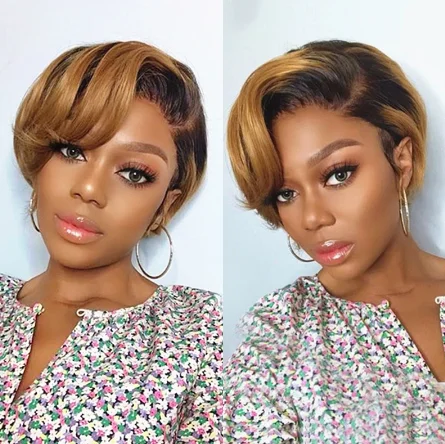 

Ombre Pixie Cut Wig Colored Lace Front Human Hair Wigs Preplucked Short Lace Bob 150% Brazilian Remy Honey Blonde 1B/27 Wig