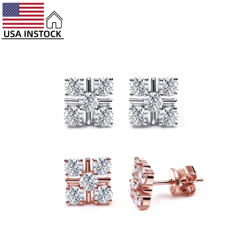 

USA Stock Freeshipping Fine Jewelry Silver 925 18k Gold plated VVS Moissanite Stud Earrings Women