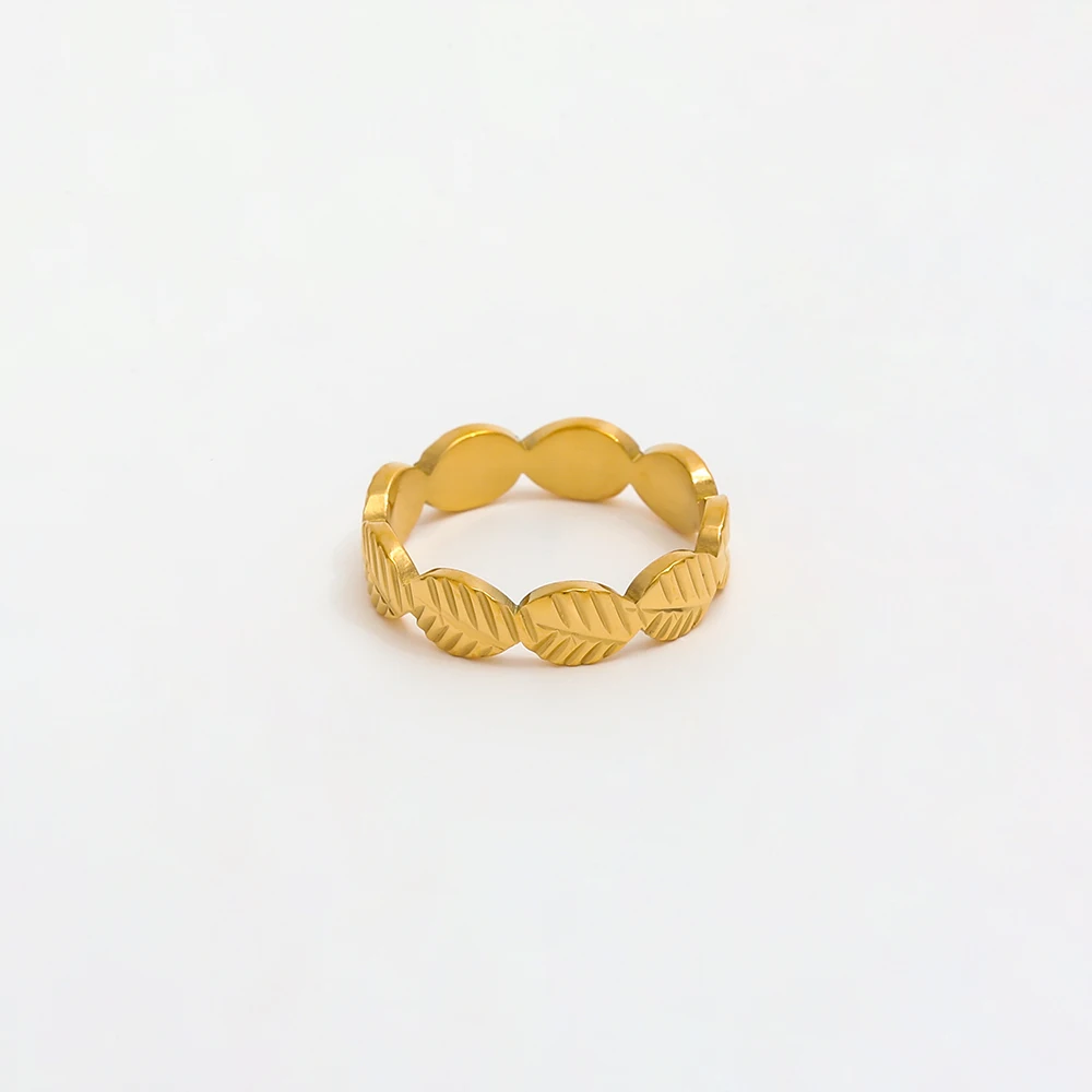 High End 18K PVD Gold Plated Olive Leaf Rings Stainless Steel Women Rings Tarnish Free Fashion Jewelry