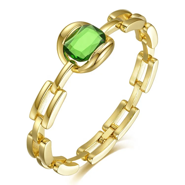 

High Quality 18K Gold Plated Stainless Steel Big Emerald Imitate Diamond Bracelet B202175