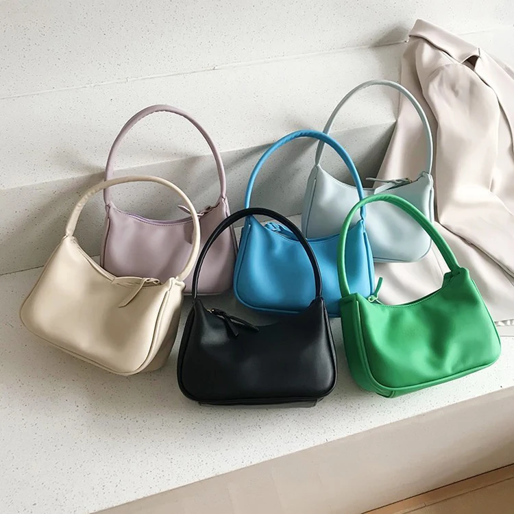 

2021 new fashion leisure PU leather small single shoulder armpit bags for Female Sac A Femme, Light blue,sky blue,black,pearl white,purple,green