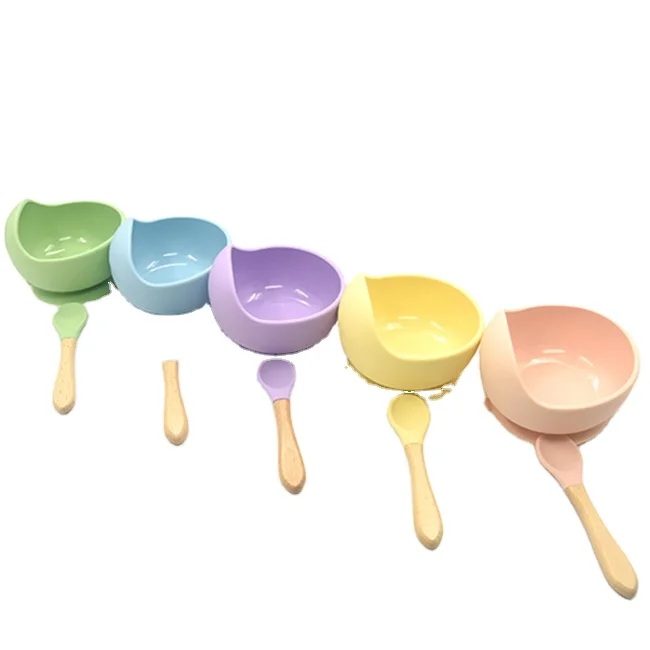 

Modern Baby Feeding Bowl Set Non Spill Silicone Bowl for Baby with Spoon Baby Suction Bowl, Green, sky blue, nude pink, purple, yellow