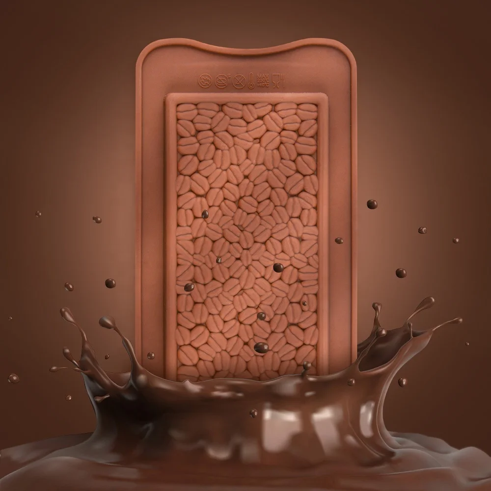 

FUNBAKY JSC3240 BPA free candy making tools rectangle coffee beans unique shape chocolate mould silicone DIY handmade tools, Customized color