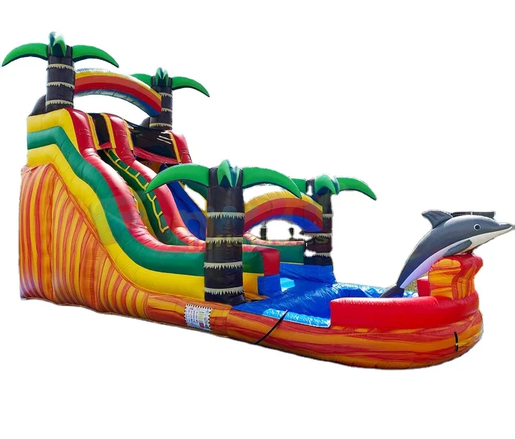 

tropical inflatable water slide palm tree water slide with pool inflatable bouncer slide for kids outdoor, Customized