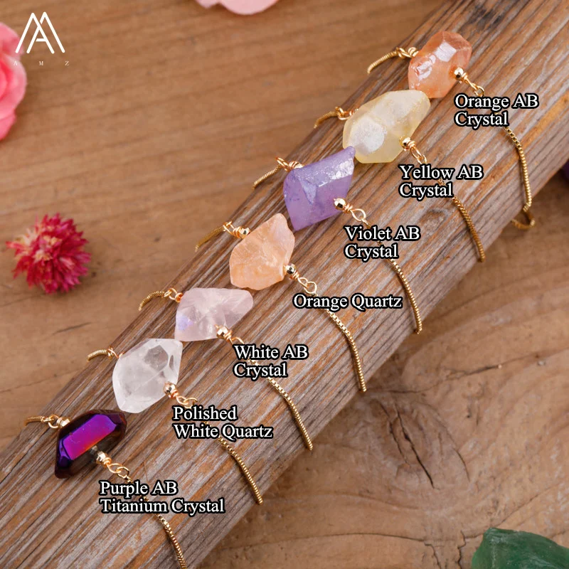 Rock Stone Chunky Bracelet  Electroplated Crystal Quartz Boho Bracelets  Wholesale Jewelry