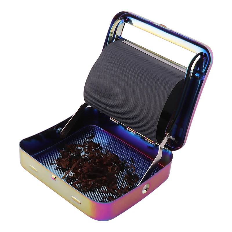 

Custom Logo Metal Rainbow Cigar Roller Box Portable Silver Tobacco Cigarette Maker Machine Blunt Manual Cigar Rolling, Silver & rainbow