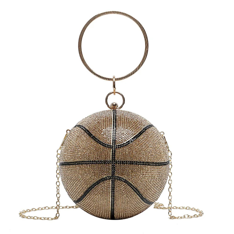 

Wholesale Silver Gold Clutch Bag Chain Shoulder Handbags Bling Rhinestone Basketball Purse Women