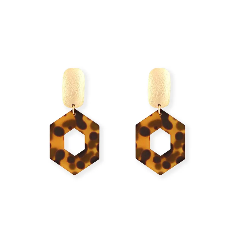 

Statement Retro Hollow Geometric Acetate Drop Earrings Brown Acrylic Dangle Earring