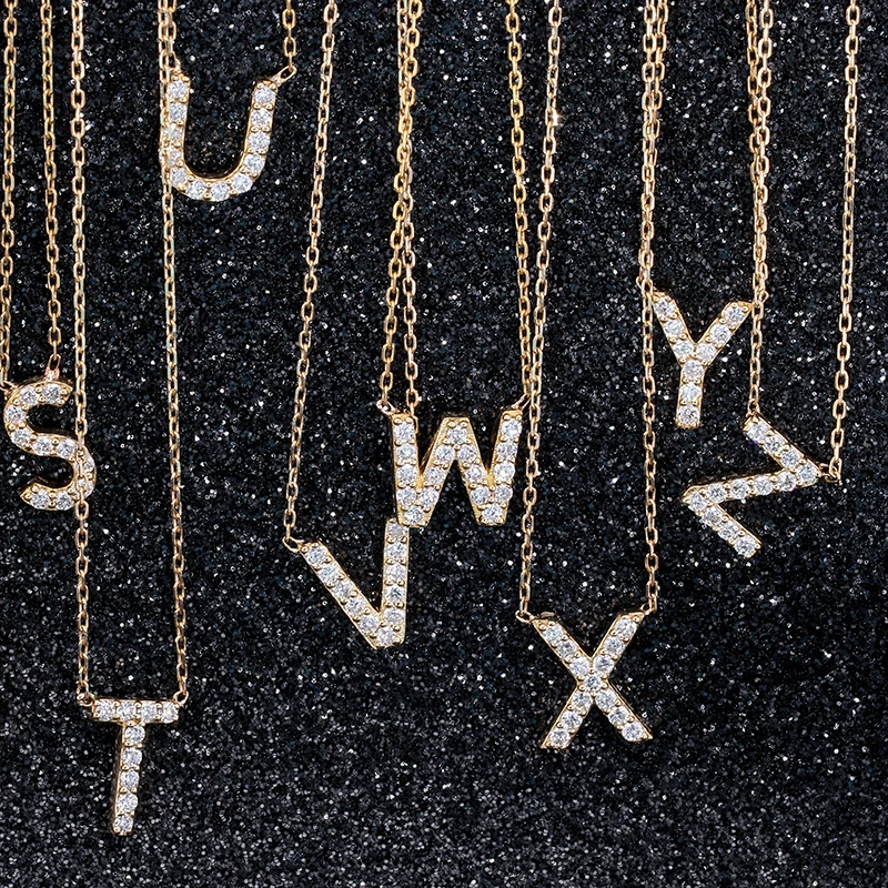 

Ready to ship starsgem initial necklace 18 karat gold melee lab diamonds 26 letter alphabet necklace