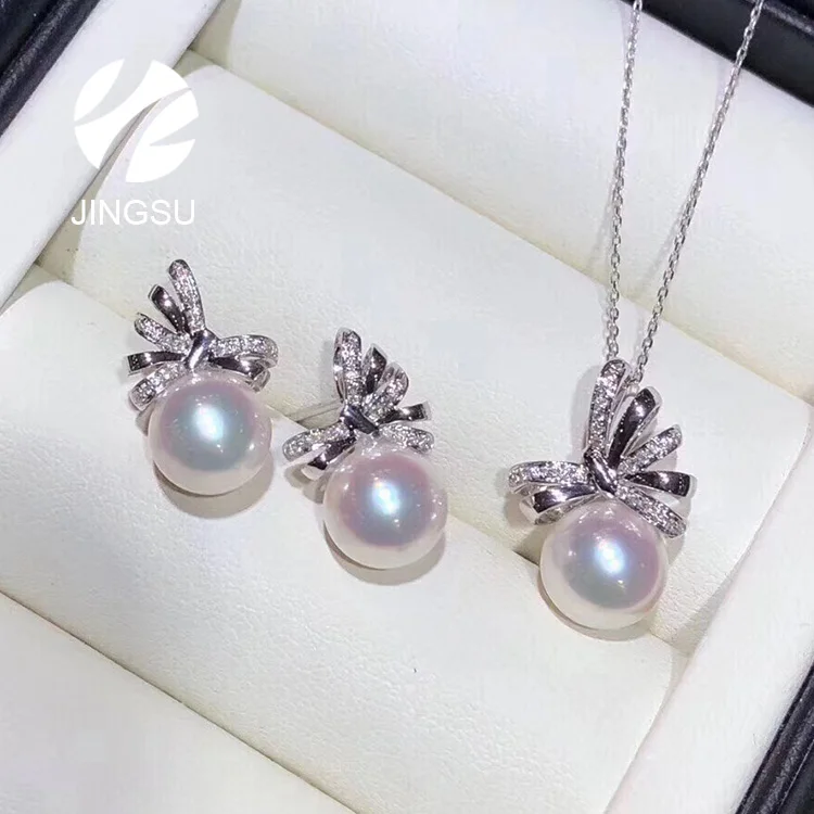 

new design with 18K gold top quality Japanese akoya cultured pearl stud drop earrings and charm pendant jewelry set, Picture