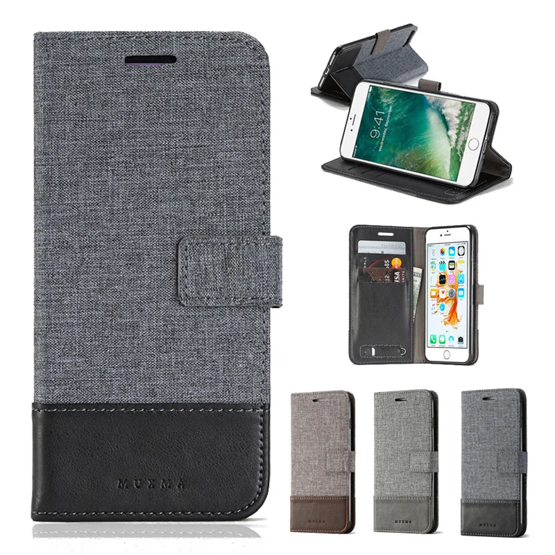 

Flip Cover PU Leather and Canvas Cell Phone Cover Pouch Wallet Case Phone Case for Series With Card Holder, Black/gray/brown