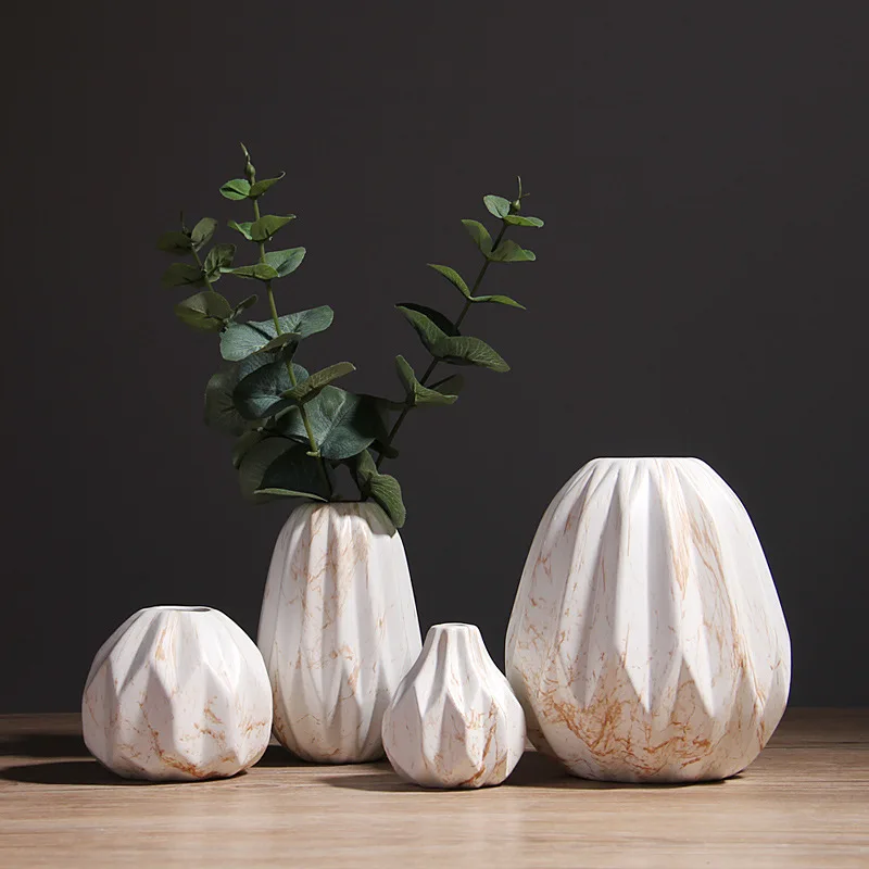 

Nordic design style modern creative home office desktop art decor marble flower plant ceramic vase, White