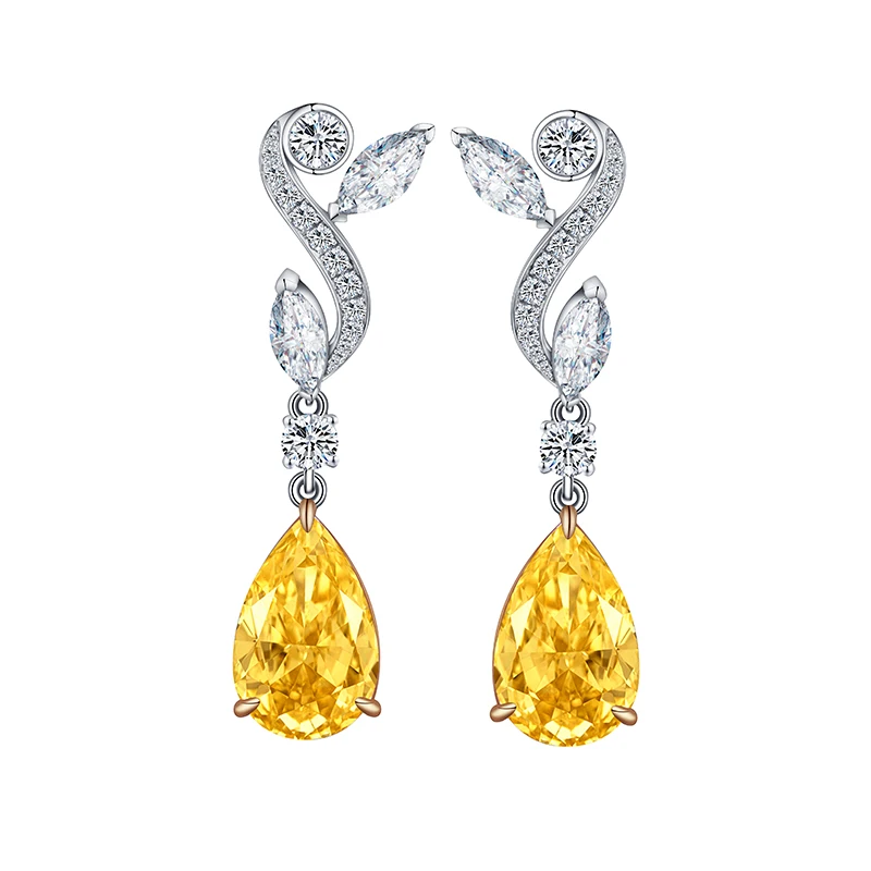 

March EXPO 2020 Hot sale 925 Sterling Silver Earring, 2pcs 6.0ct simulated diamond Drop Earrings, Yellow