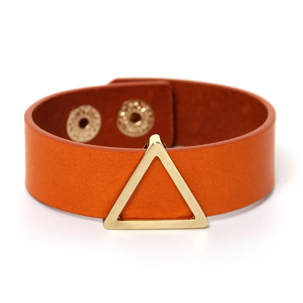 

2021 New Design Women's Orange Leather Minimalist Triangle Pattern Adjustable Bracelets