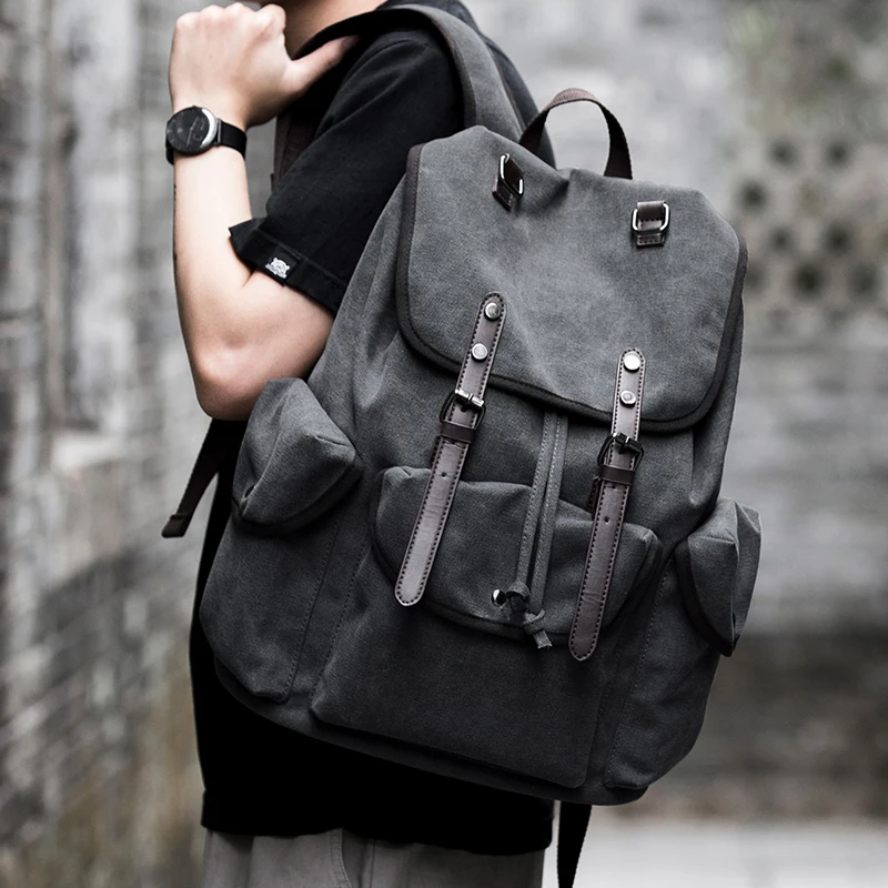 MOYYI Anti-theft Canvas Laptop Bags for Men Travel Backpack Outdoor Canvas Men's Backpack