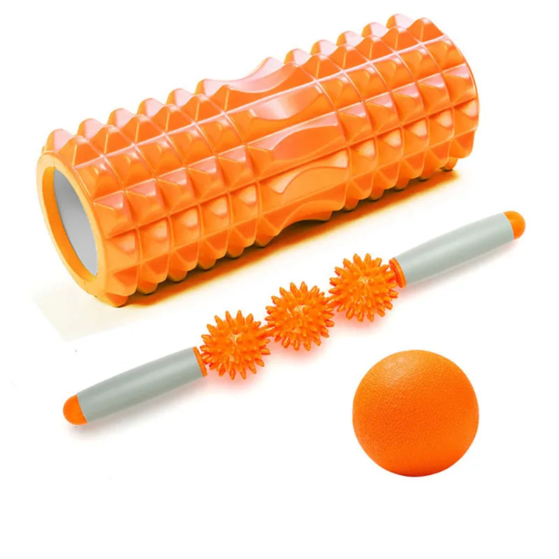 

33CM Yoga column massage three-piece foam roller mace roller fascia stick massage stick fitness ball yoga wheel eva foam roller, Blue