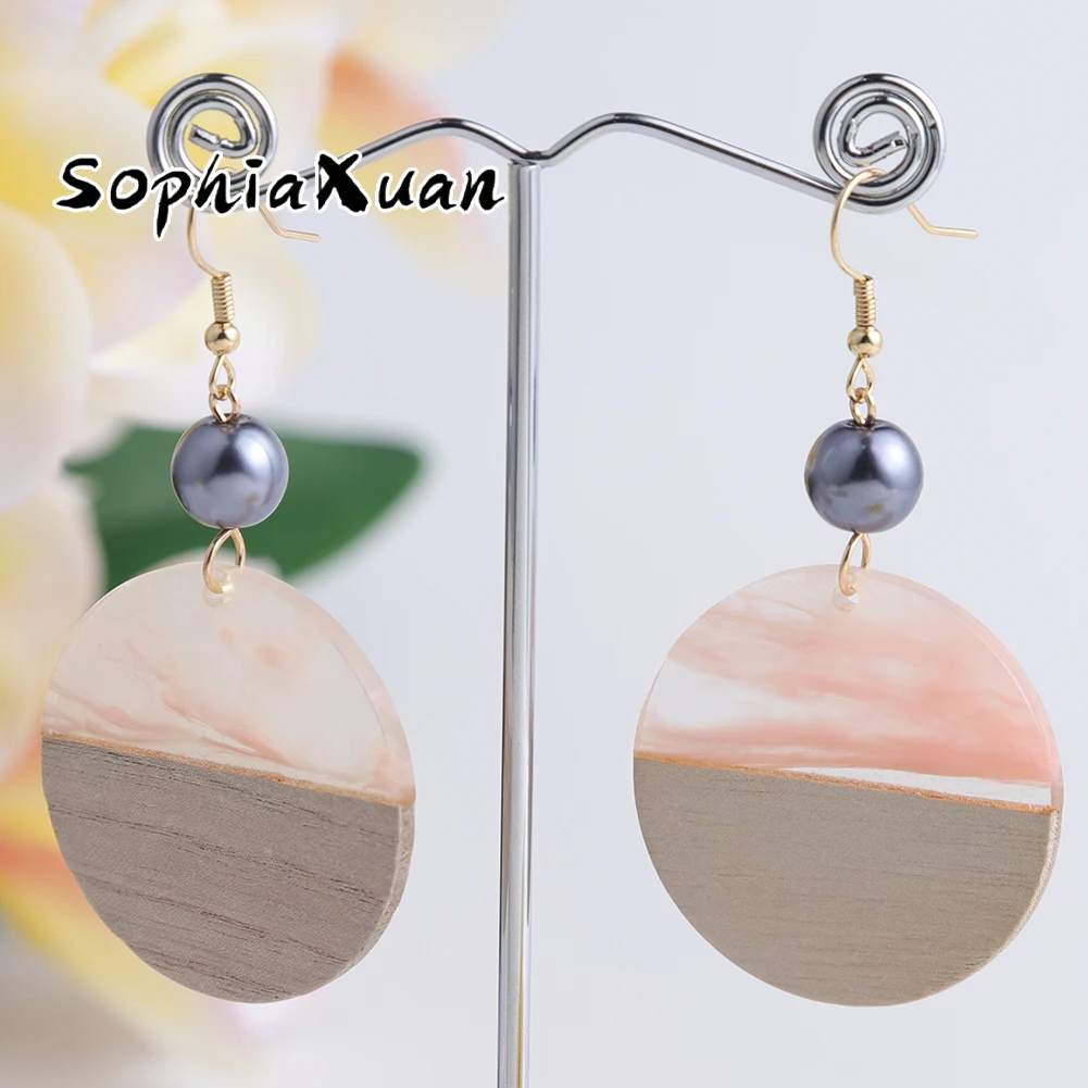 

SophiaXuan Yiwu junjian New Arrival Fashion Jewelry Pearl Round Hawaiian Jewelry Wholesale Wooden And Resin Polynesian Earrings, Customized color