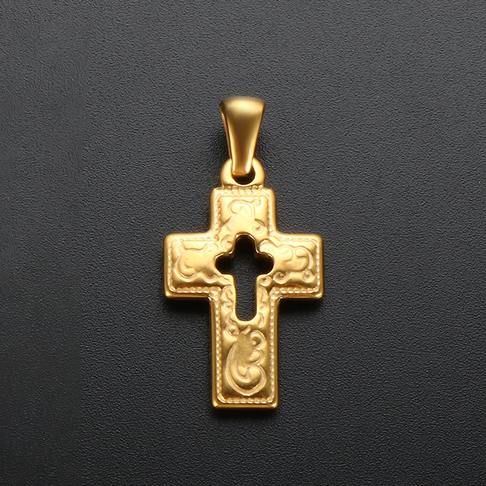 

Vintage Hot Sale Pendant Accessories Gold Plated Stainless Steel Hollow Cross Pendant Charm for Necklace Jewelry Making, Silver/gold