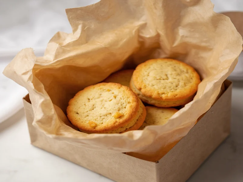Homemade biscuits stored properly in paper bag inside container