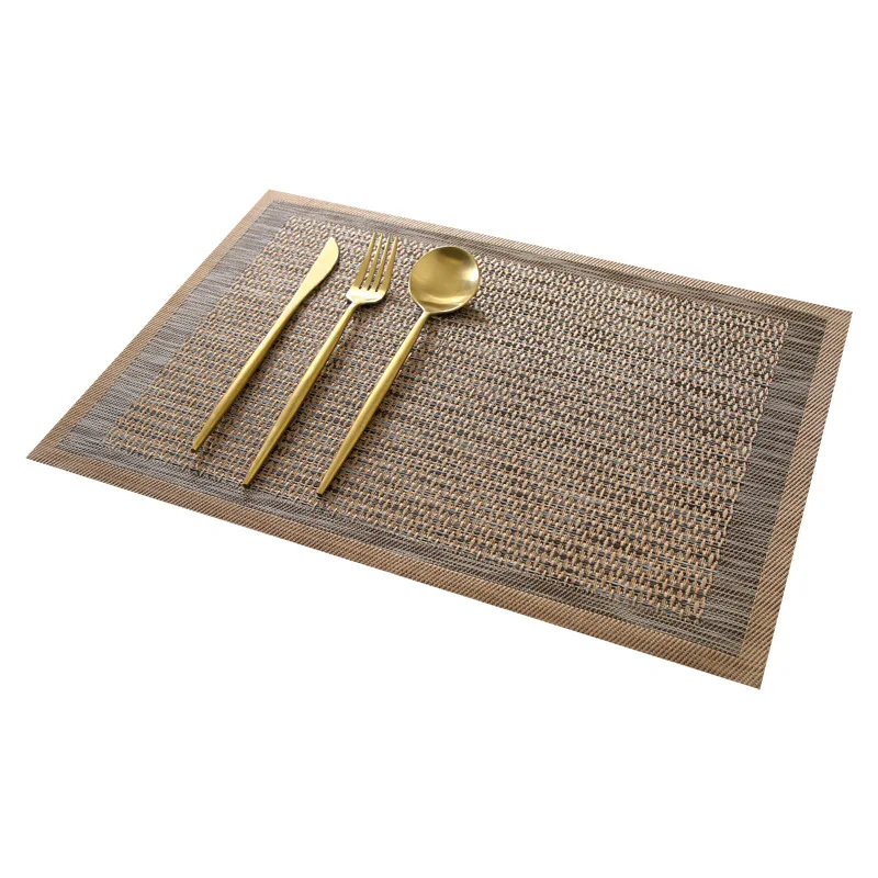 

High Quality PVC Dining Table Mat Decorative Kitchen Heat Resistant Washable PVC Woven Placemat, Gold,silvery