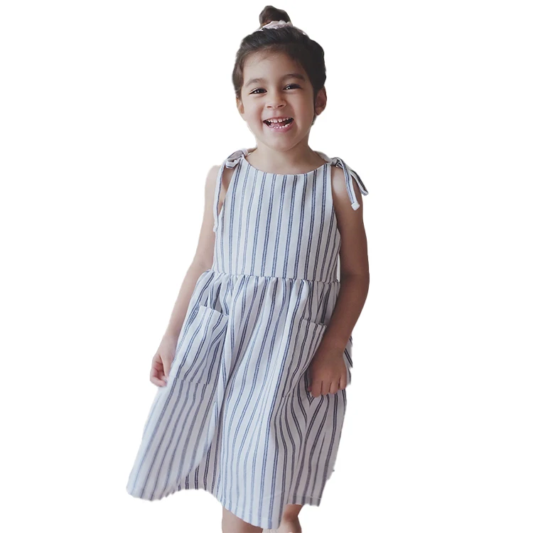 

Top selling products new fashion little girl summer clothing cotton linen dress with pocket