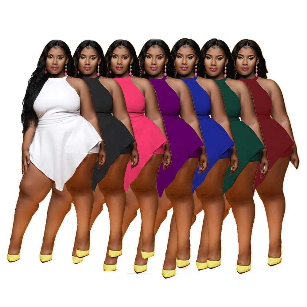 

LANOZY Summer Bodycon Sexy Pantskirt SLeeveless Bodysuit Plus Size One Piece Jumpsuit, 8 colors