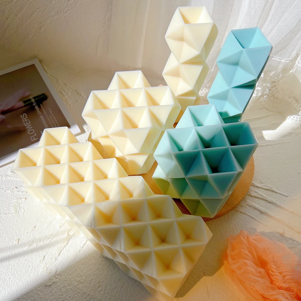 

Square Diamond Cube Candle Mold Geometric Pillar Soy Wax Deco Art Abstract Minimalistic Cube Silicone Mould, Stocked / cusomized