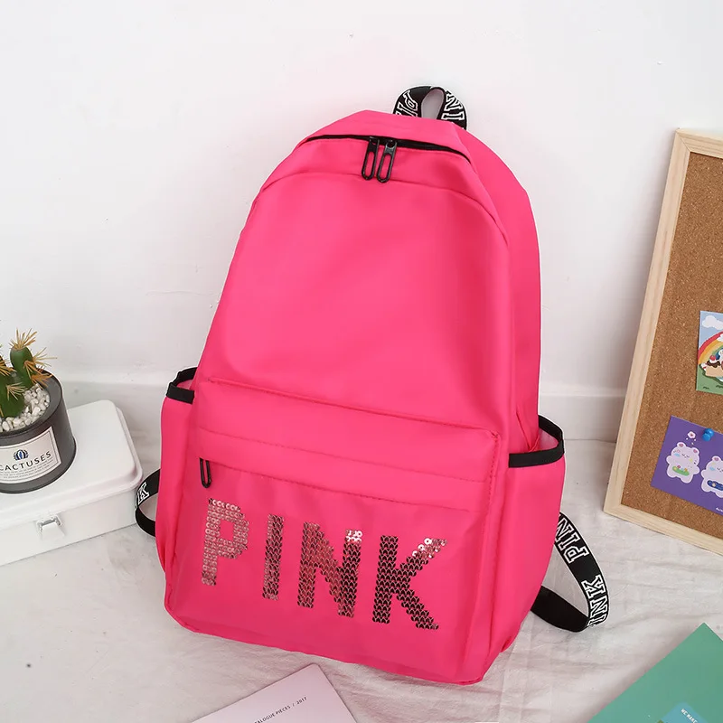 

fashionable high quality polyester school bags unisex glitter shoulder backpack waterproof, Black,rose,gray,blue,orange,pink