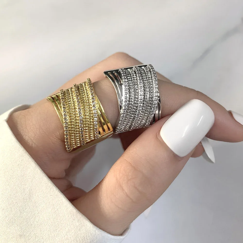 

big width gold plated crossover ring