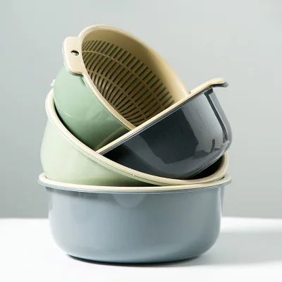 

Double-layer hollow fruit bowl rice washing drain basket household plastic storage basket kitchen storage basket