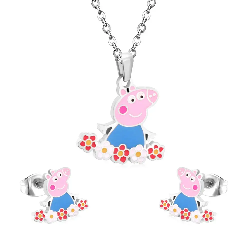 

Children's necklace earring sets cartoon pig