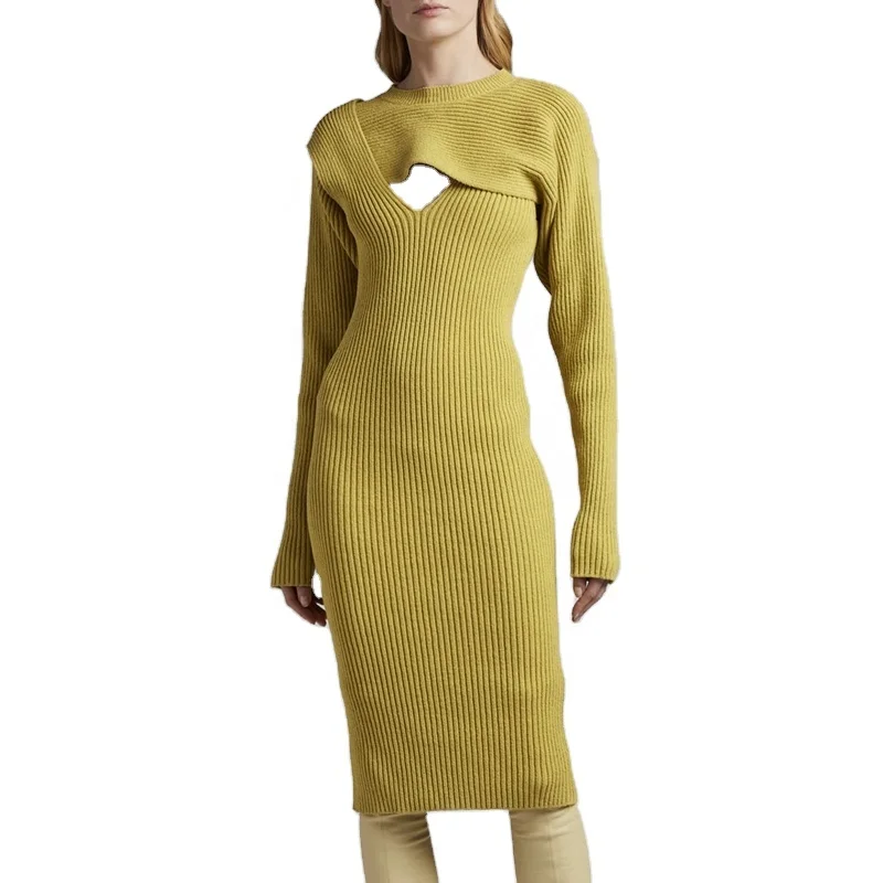 

New Design Long Sleeve Ribbed Knit Women Shrug Sweater Dress