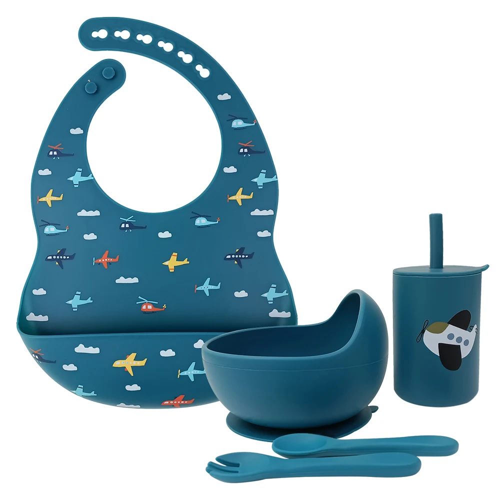 

Silicone Baby Tableware Feeding Toddler Dinner Bowl Suction Plate Sippy Cup With Spoon Cutlery Custom Logo, 9 regular color
