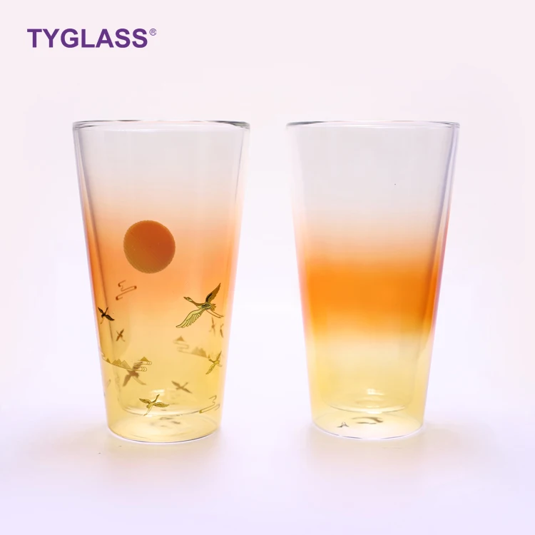 

Low Price Durable Using unbreakable coffee double wall glass cup colored