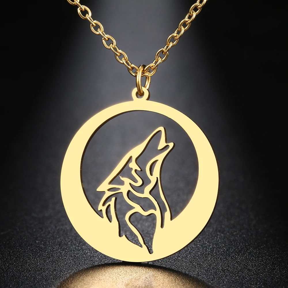 

Stainless Steel Necklaces Wolf Head Moon Pendant Collar Chain Fashion Necklace For Women Jewelry Hip Hop Men Party Gifts 1pcs