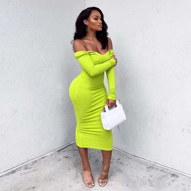 

Fall Winter Cotton Knitting Sweater Dress Women Clothing Long Sleeve Solid Color V neck Pullovers Dress Lady