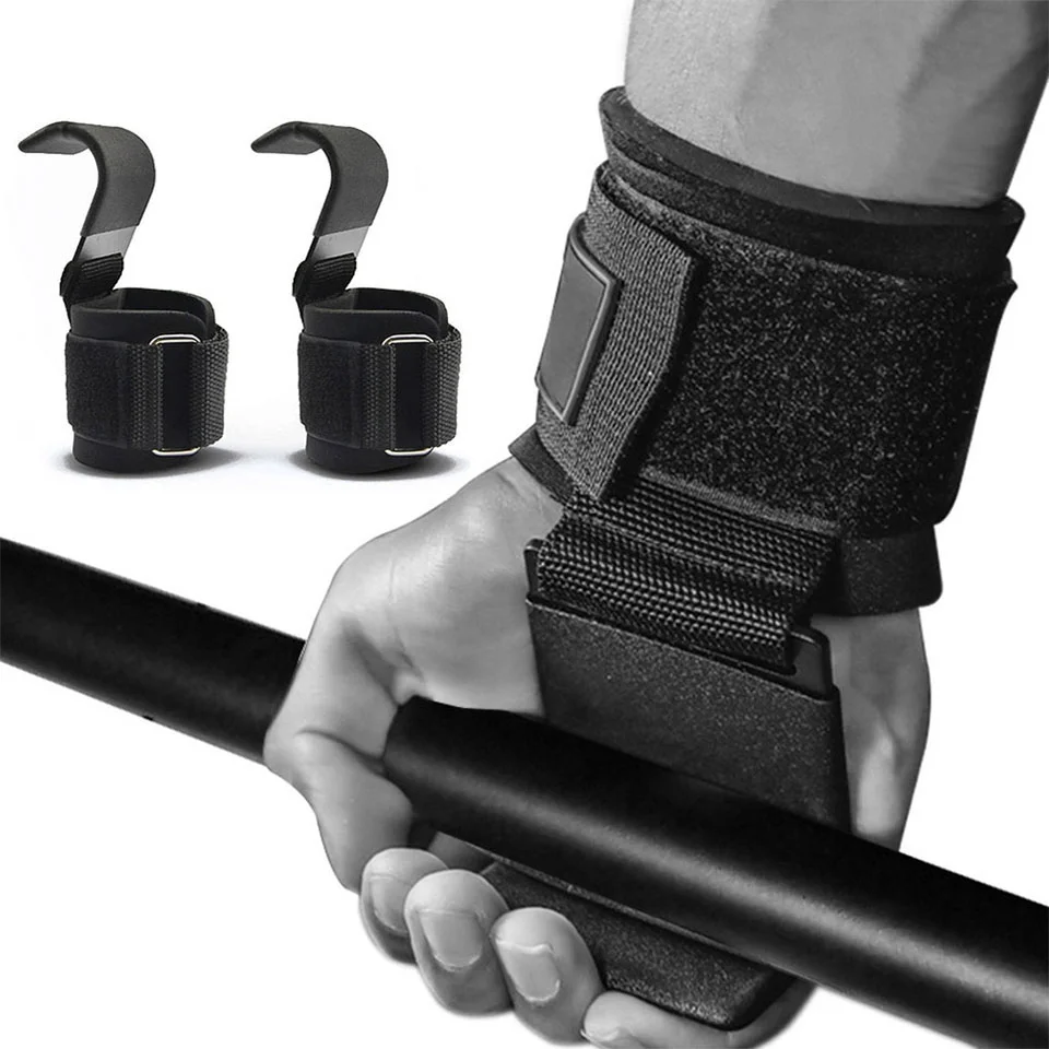 

2PCS Weight Lifting Hooks Hand-Bar Wrist Straps Gym Fitness Hook weight Strap Pull-Up Power Lifting, Black