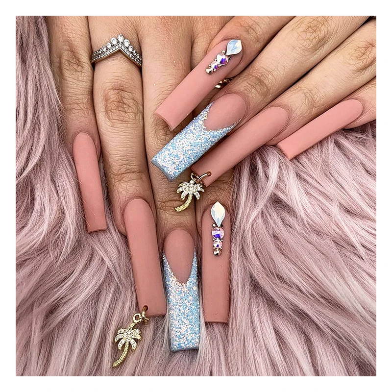 

2021 New Fashion Nails Long Coffin Artificial Nail Full Cover French Style Press on Nails Christmas Style, Multi color