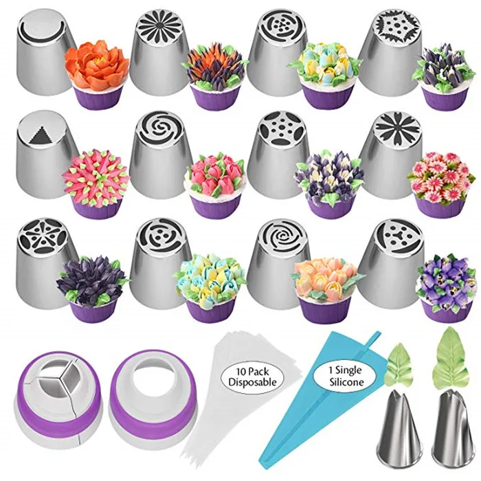

russian pastry nozzles stainless steel icing piping tips of cake cupcake Decorating Kit, Sliver