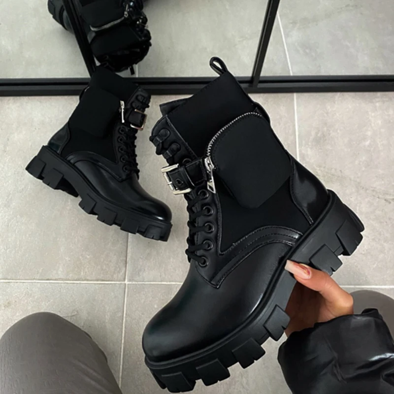 

Lady Boots Shoes Chunky Heel Casual Ankle Botas Mujer Plus Size 43 Platform Shoes Fashion Boots women s boots fall 2021, Black,white