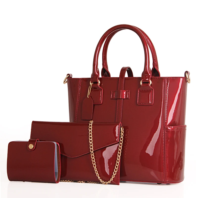 Wholesale Latest Fashion Ladies 3 Piece Handbag Set Shiny Painted Pu ...