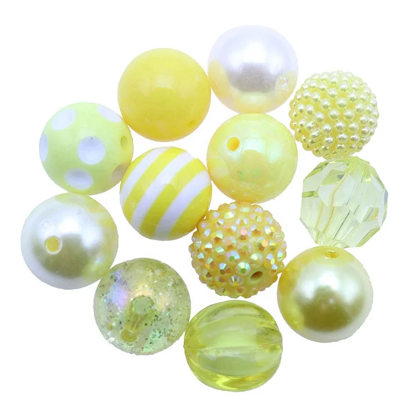 

High Quality Round Bubblegum 100Pcs Lot Chunky Loose Yellow Randomly Combined Mixed  For Necklace, Mixed,white, ivory, pink, green, blue, black, brown etc.acrylic beads