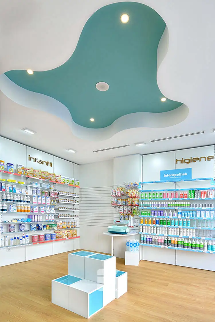Retail Medical Store Counter Design Pharmacy Display Wood