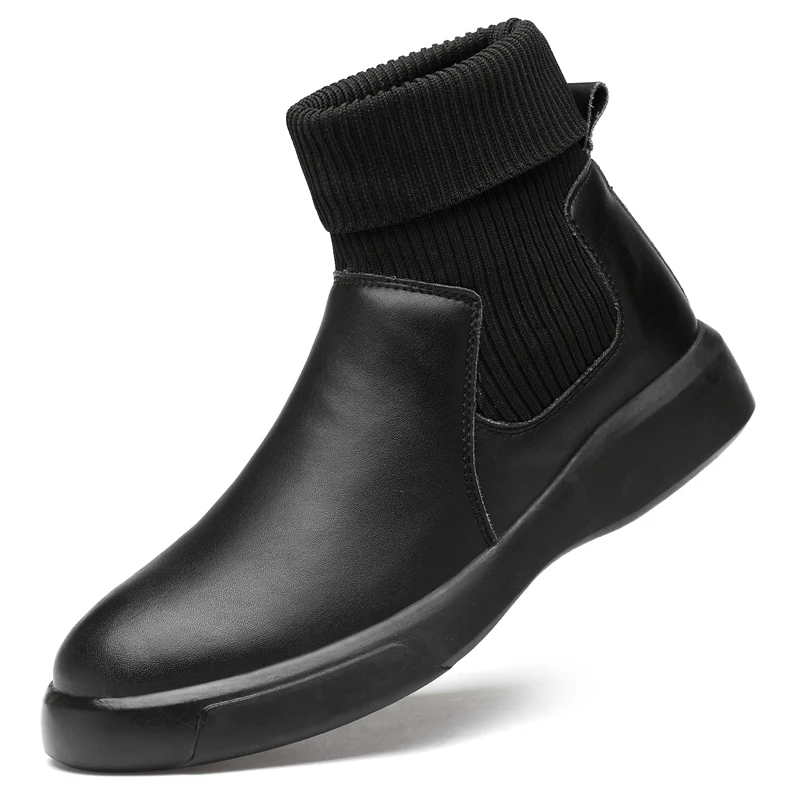 

Plus Size Men's Leather Casual Sock Boots, Black