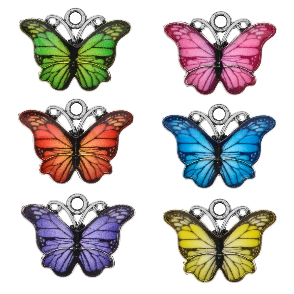 

Color Butterfly charms Colourful enamel butterfly pendant small animal findings DIY jewellery accessories 17*14mm, Colorful