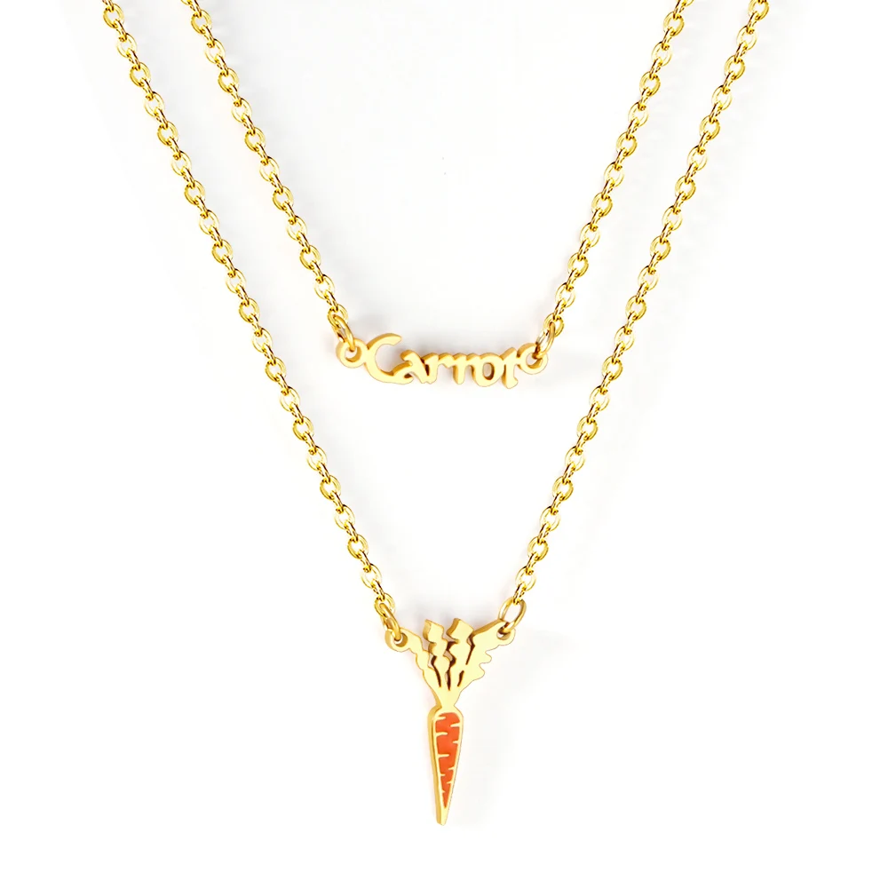 

Trendy Jewelry Stainless Steel Small Carrot Pendant Daily Gold Plated Adjustable Chains Necklace