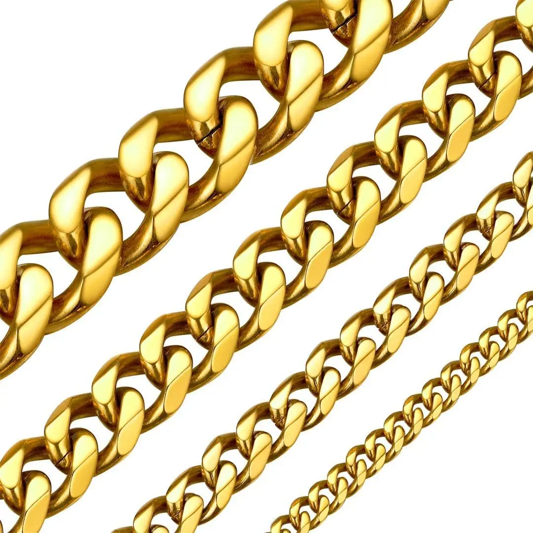 

Wholesale Titanium Stainless Steel Cuban Link Necklace Men Hip Hop 14k 18k Gold Plated Miami Curb Cuban Link Chain