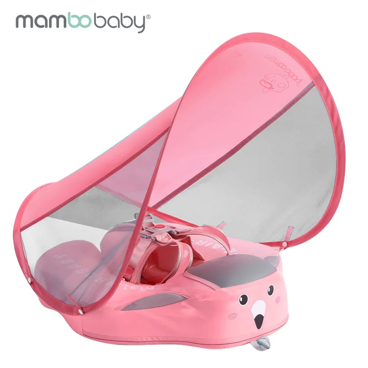 

Mambobaby solid non-inflatable baby pool float with canopy no not inflatable swimming ring swim trainer infant mambo floating f, Green mambo fish/pink flamingo
