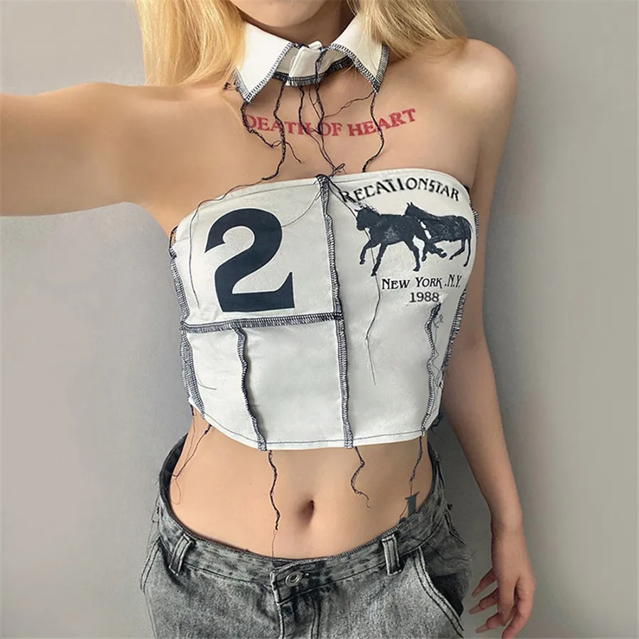 

Nibber K21L00046 Split Collar Sepcial Design Womens Tank Top Tassel Decoration Casual Female Streetwear Factory Wholesale Custom